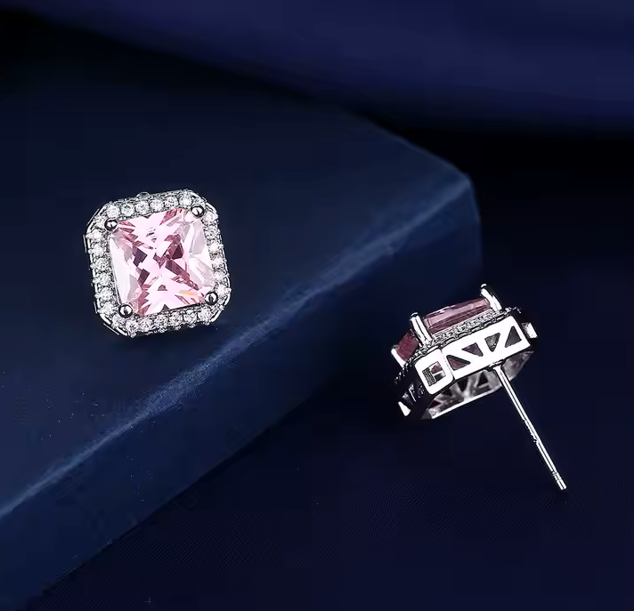 обеци с розов цирконий 2