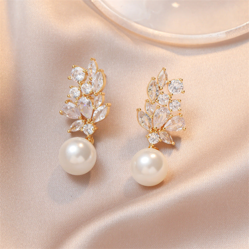 Обеци с перла и цирконий 2