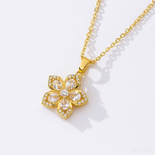 Бляскаво колие с бял камък и циркони със златно покритие