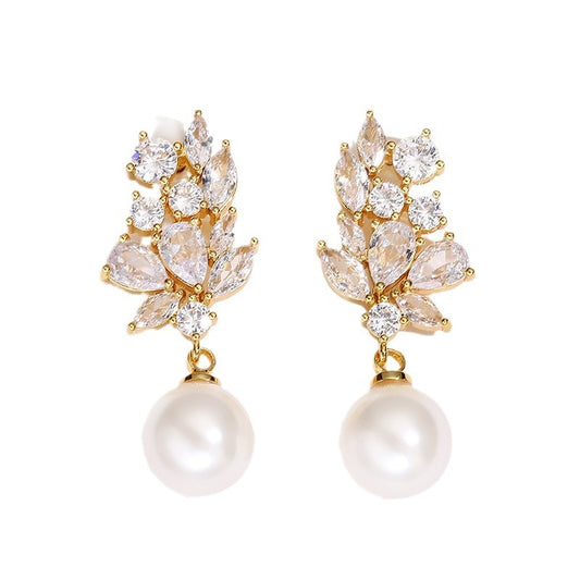 Обеци с перла и цирконий