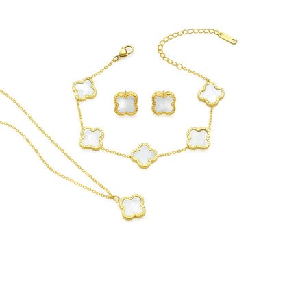 Колие, гривна и обеци в бяло, Бели детелини комплект