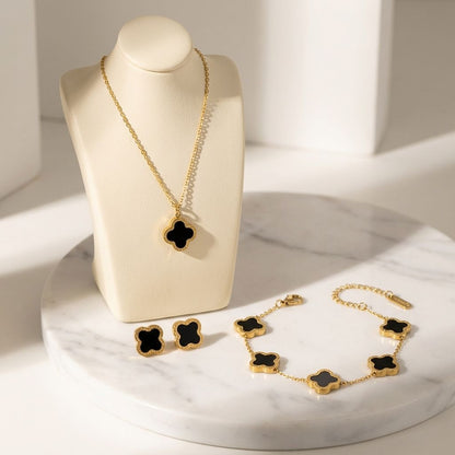 Черен комплект "Детелина" с 18K златно покритие