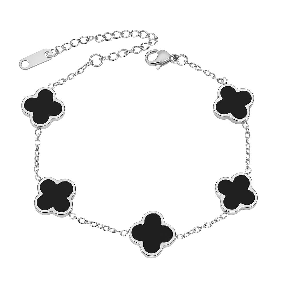 гривна с детелини в сребърно и черно от неръждаема стомана