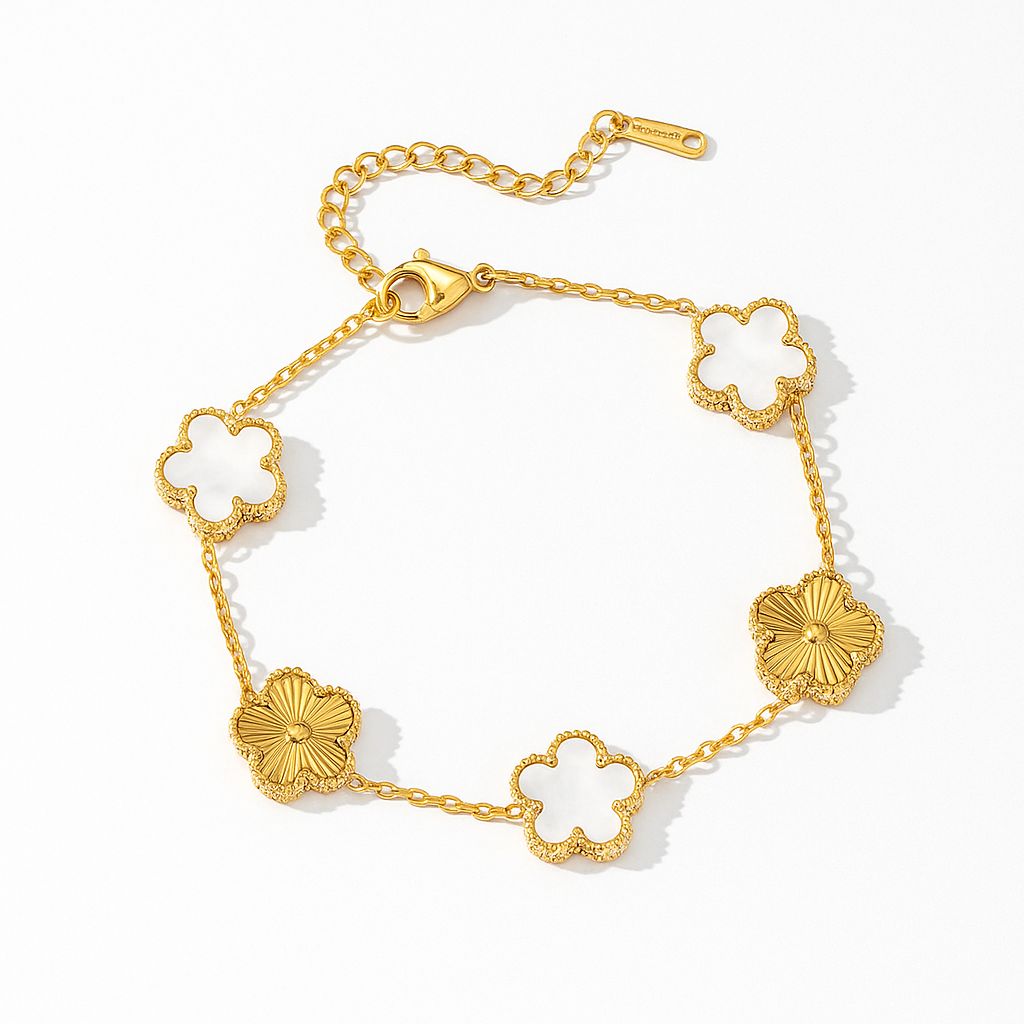 гривна с детелини в златно и бяло от неръждаема стомана