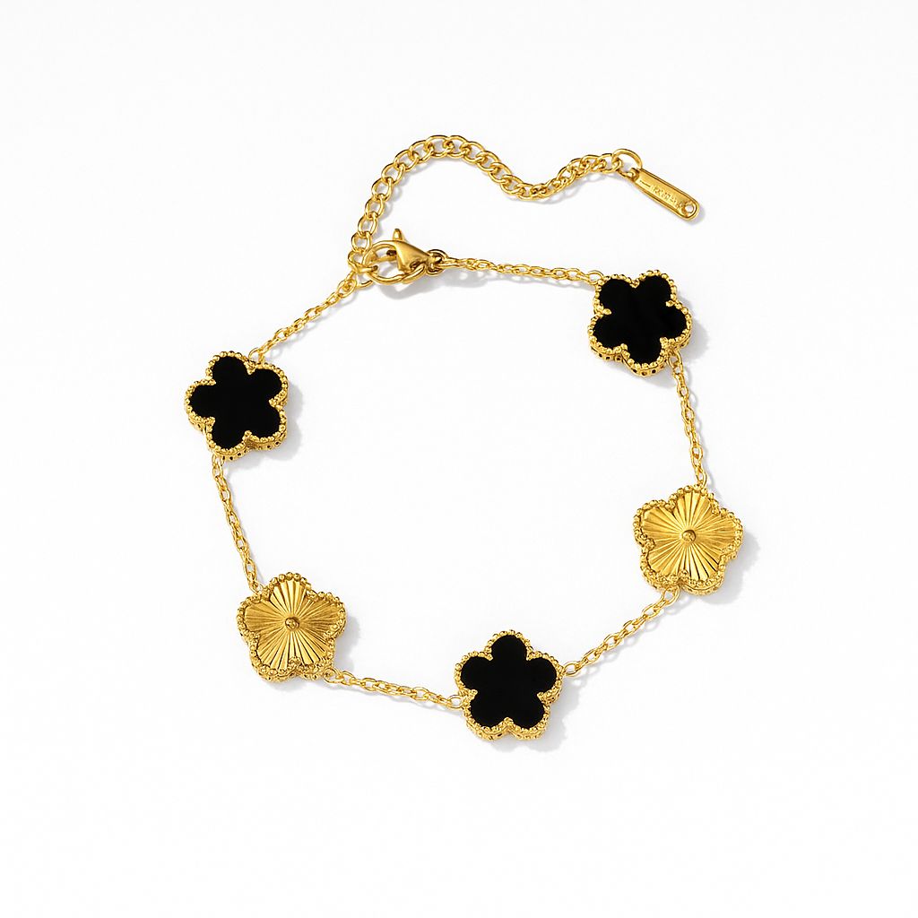 гривна с детелини в златно и черно от неръждаема стомана