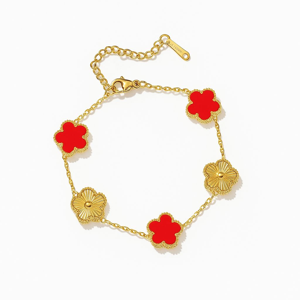 гривна с детелини в златно и червено от неръждаема стомана