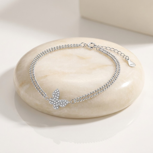Сребърна гривна с проба 925 и акцент от пеперуда, цялата обсипана с фини циркони 2