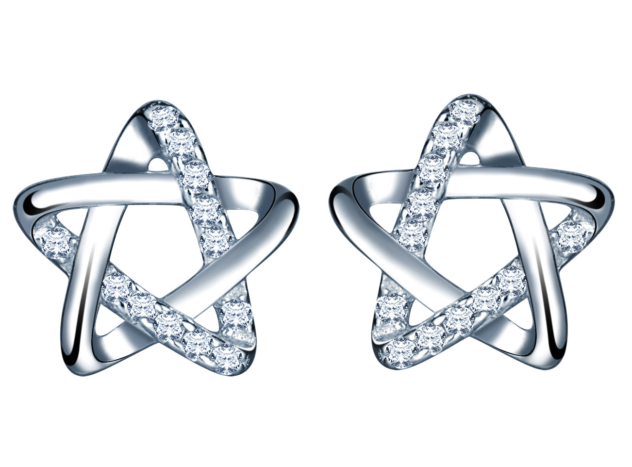 Сребърни обеци във формата на звезда с много камъни циркони по тях