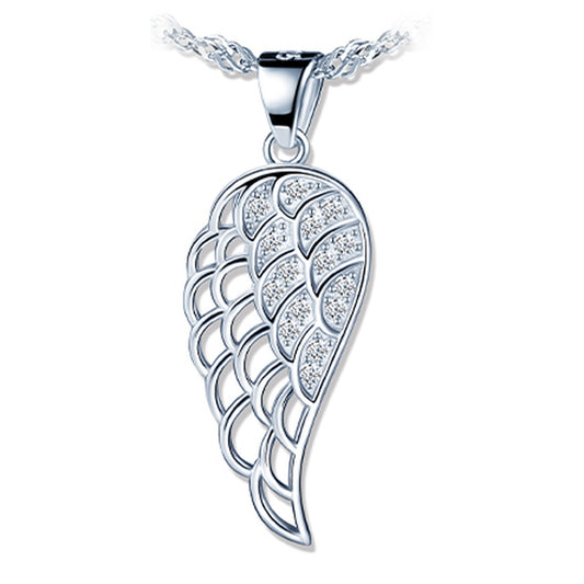 Колие от сребро с проба 925 във формата на ангелско крило с много камъни(циркони) 